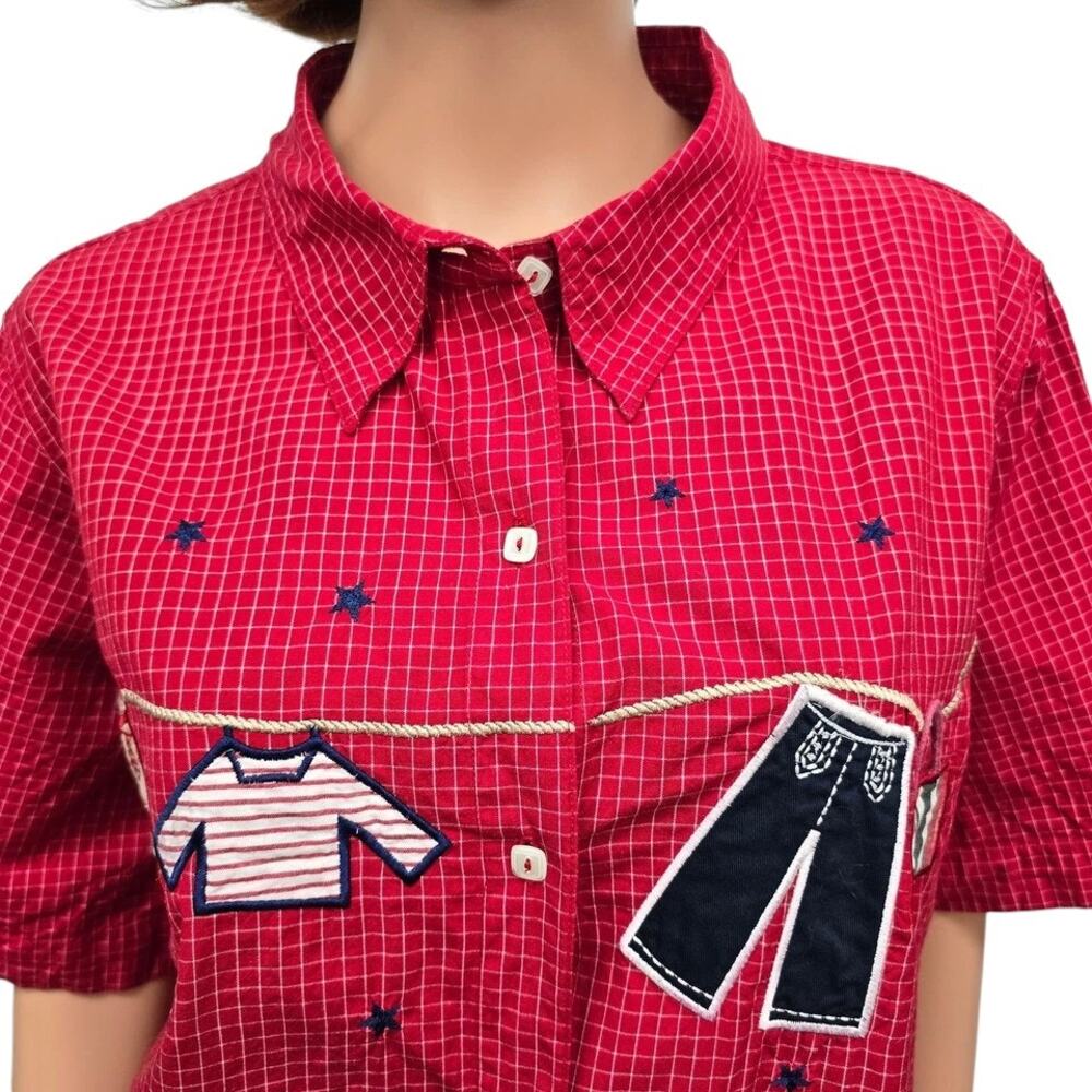 VINTAGE BOBBIE BROOKS Shirt Plus 18W 20W Button down Embroidered Clothesline - Picture 4 of 12